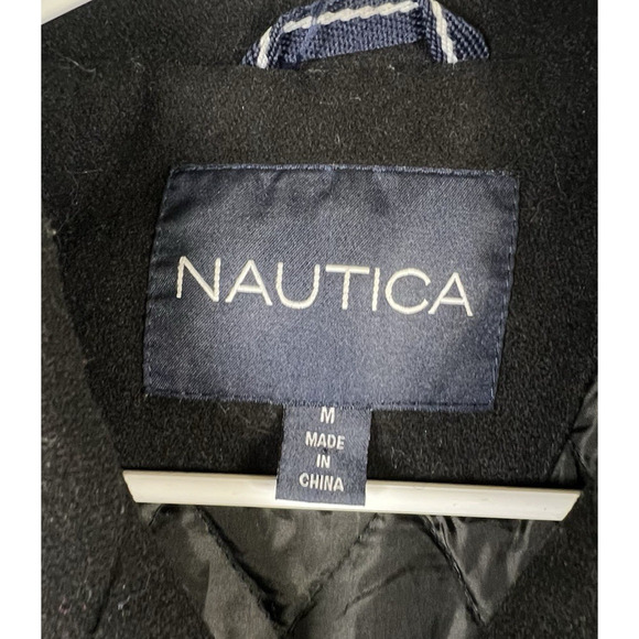 Nautica Coat Men M Black Wool Dress Double Breasted Peacoat Sailor Nautical - Picture 2 of 10